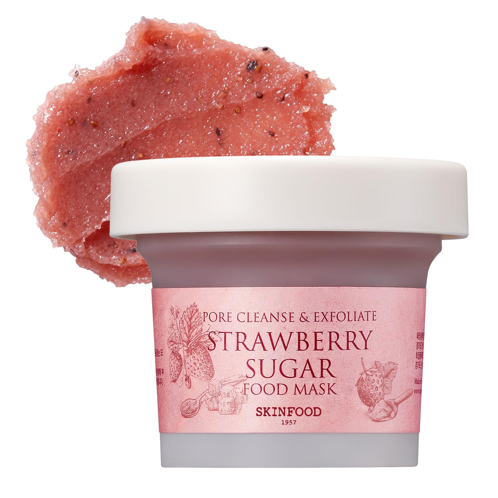 SKINFOOD Mask Strawberry Sugar Wash Off Face Masks, Facial Pore Cleanser 120g (4.23 oz) - Hydrating & Nourishing, Clearing Exfoliator with BHA Pore & Sebum Shower