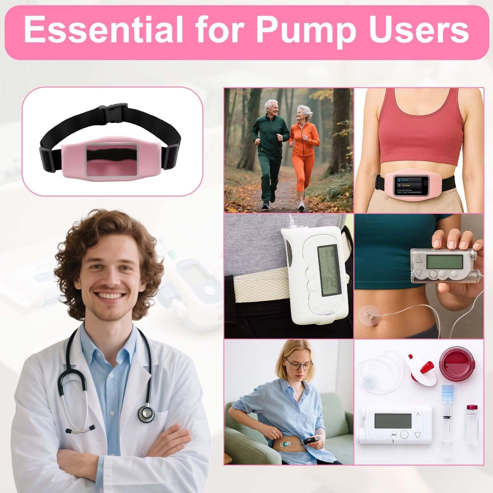 Insulin Pump Belt, No-Bounce Insulin Pump Holder Compatible with Tandem t:Slim/t:Slim X2, Medical Expandable Waist Pouch, Adjustable Diabetic Band Accessories, Diabetic Supplies