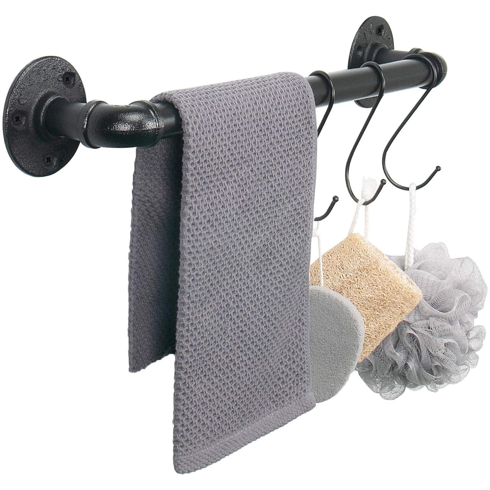 Photo 1 of Jeasor Industrial Pipe Towel Rack Towel Bar, Heavy Duty Wall Mounted Rustic Farmhouse Bath Towel Holder for Bathroom (Black, 16 inch)