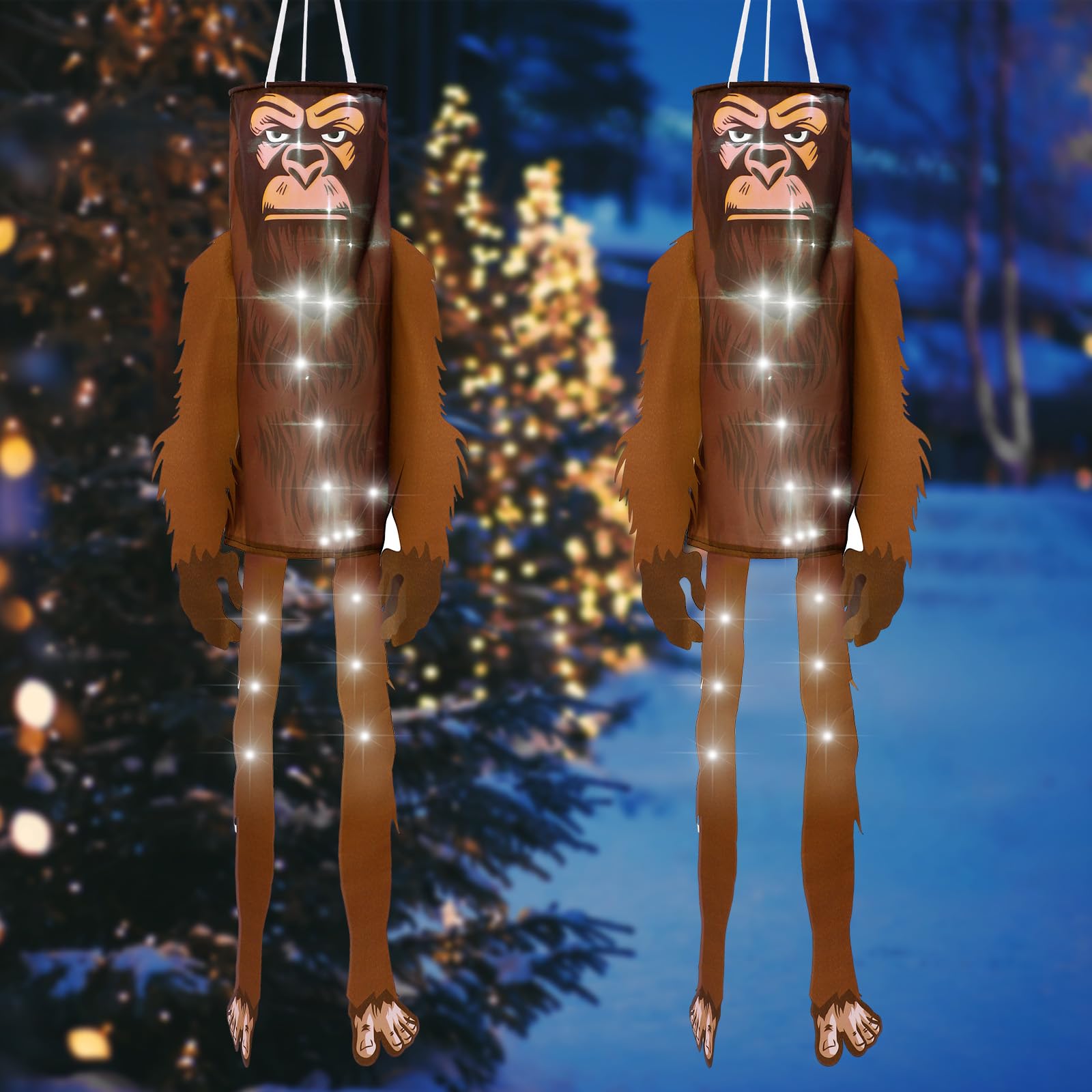 Photo 1 of Briwooody 2 Pcs Wind Socks for Outside Heavy Duty Sasquatch Gifts Decoration with Lights 50 Inch Funny Hanging Outdoor Wind Socks Decoration for Garden Porch Yard Lawn Party Decor