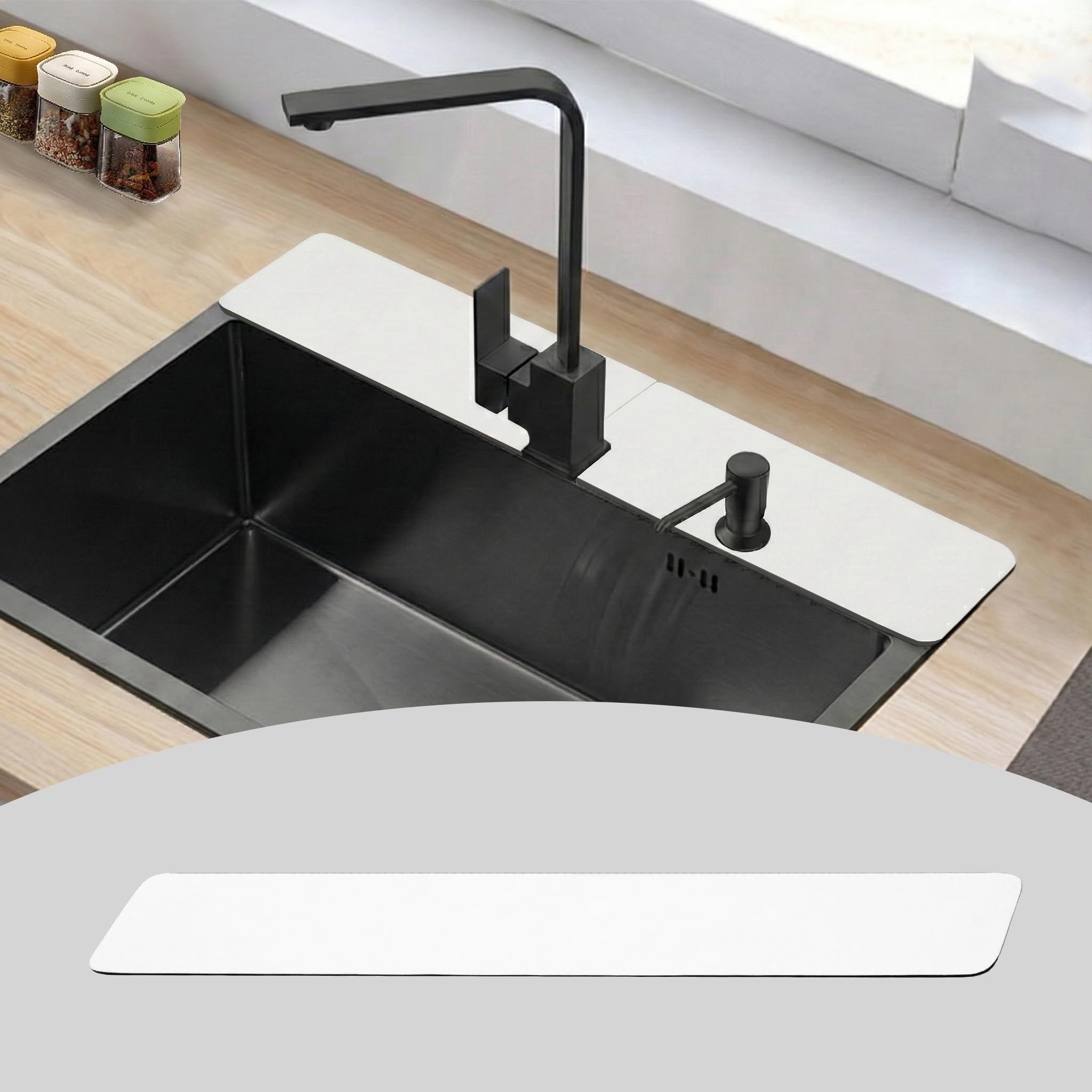 Photo 1 of Customizable Faucet Mat for Kitchen Sink: 30"L x 5.5"W DIY Irregular Bathroom Counter Protector - Cut to Fit with 2 or 3 Hole & Oval Rectangle Square Faucet Design - Extra Long Absorbent Splash Guard