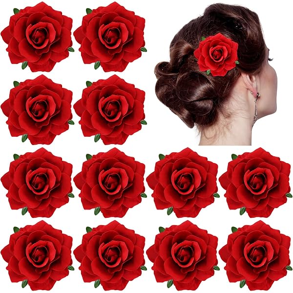Merdia Lovely Flower Hair Clip & Brooch – Alloy & Fabric, 5.5cm, Dual-Use Clip And Pin (Red)