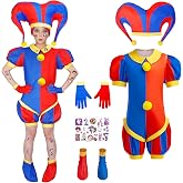 Kitimi Circus Costume for Kids, Halloween Costume Clown Jumpsuit Dress Up Party Outfit Cosplay with Hat, Gloves, Shoe Covers