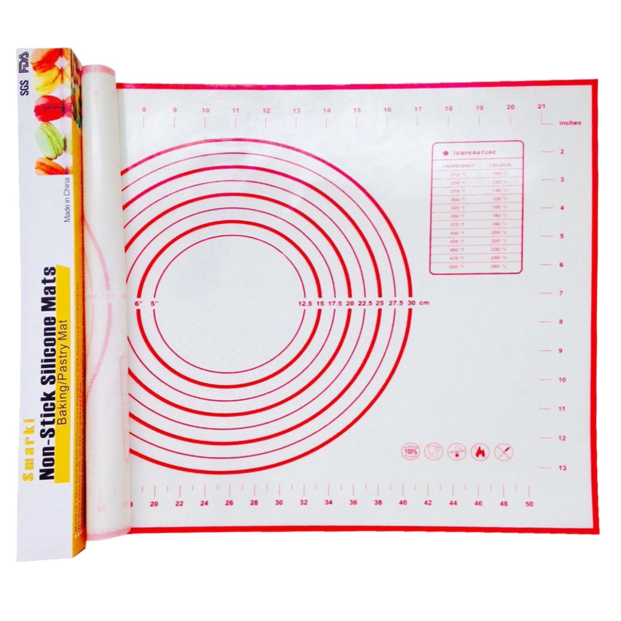 Smarki Silicone Pastry Rolling Mat Food-grade Silicone and Glass Fiber for Rolling Dough Non-Stick Silicone Mats Great for Kneading Dough (Red-Large(23.62