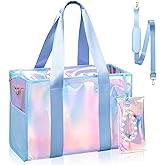 Beach Bag 26L Large Iridescent Waterproof Beach Tote Bag for Women with Zipper & Phone Pouch Sand/Tip-Proof Crossbody