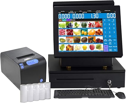 ZHONGJI Todo En Uno Doble Visualización Sistema POS, Visualización Táctil Caja Registradora, La computadora - 15 Visualización