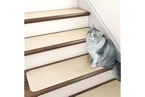 PADOOR Stair-Treads Non Slip, 30"X8" 15PCS Washable Reusable Adhesive Backing Anti-Slip Carpet Stair Treads for Wooden Steps Indoor Beige
