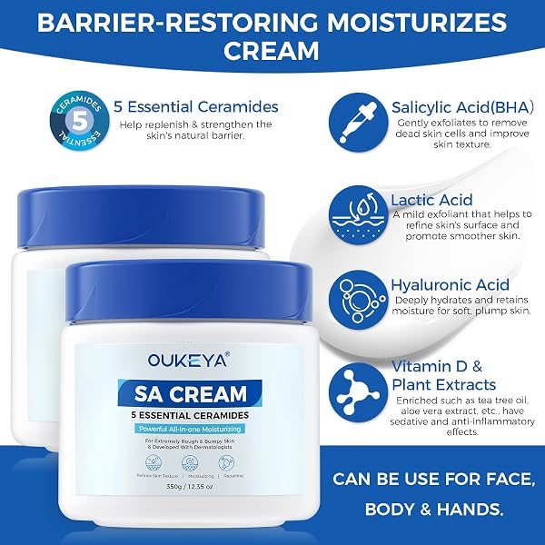 OUKEYA SA CREAM FOR ROUGH & BUMPY EXTREMELY DRY SKIN WITH 5 KINDS OF CERAMIDES & SALICYLIC ACID,EXFOLIATING MOISTURIZING BODY LOTION WITH LONG-LASTING MOISTURE,2 PACK