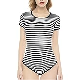 CutiePlusU Cotton Button Crotch Bodysuit Onesie Pajamas Romper Stripe