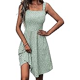 HUHOT Women's Summer Casual Square Neck Dress with Pocket Cute Sleeveless High Waist A-line Sundress Midi Dresses