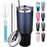 GUDEMAO 40 oz Tumbler with Lids and Straws, Stainless Steel Insulated Coffee Tumbler, Double Wall Vacuum Insulated Travel Mug Cup, Leakproof Thermal Coffee Cup for Hot and Cold Drinks (Indigo Black)