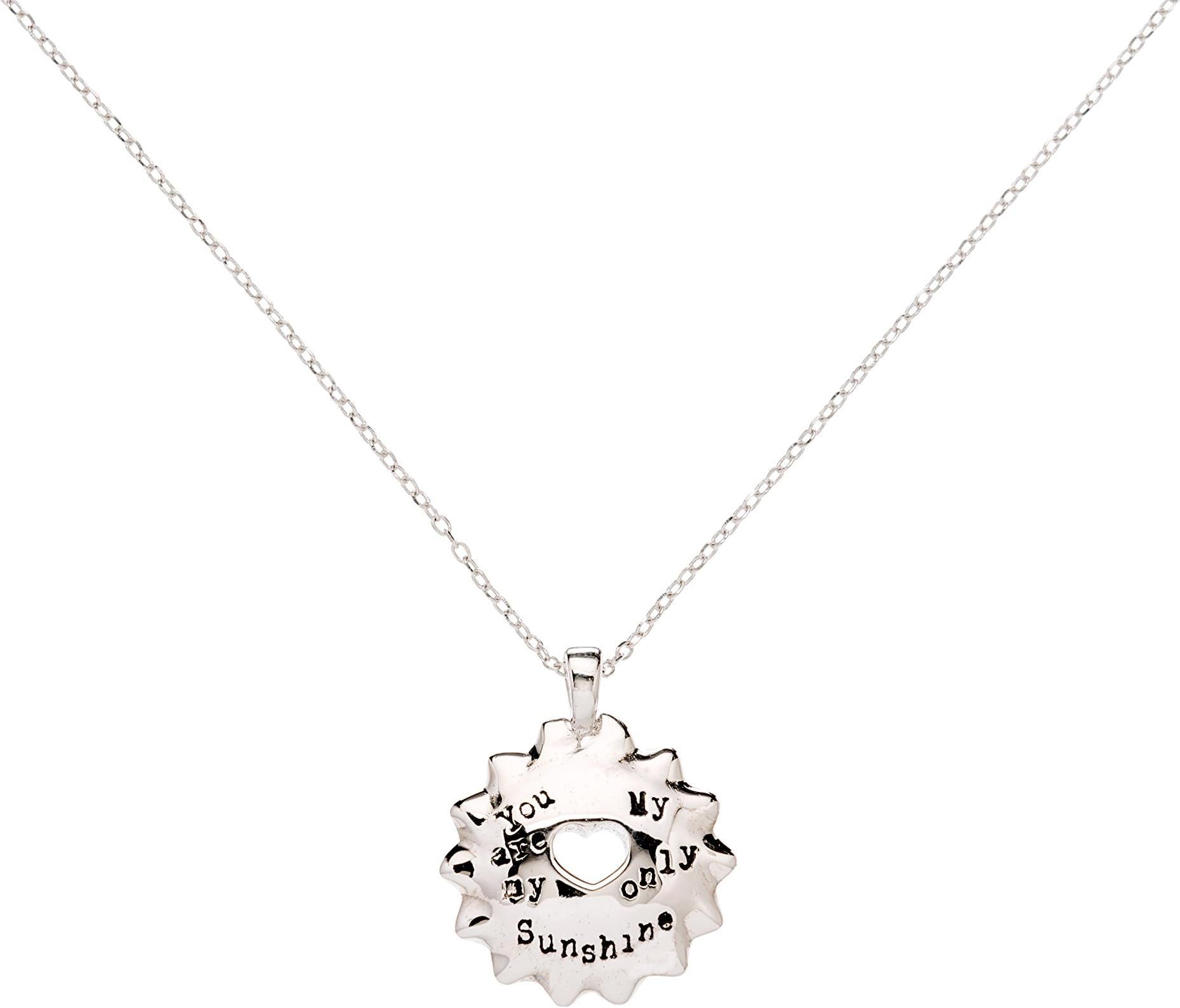 Silver Tone "You Are My Sunshine My Only Sunshine" Inner Heart Statement Piece Pendant Necklace