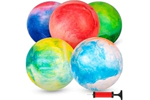 3 otters 5PCS Playground Balls, 15 Inches Marbleized Bouncy Balls Inflatable Kick Balls Dodge Balls with Pump, for Kids Toddlers Indoor Outdoor Sports Games Birthday Party Favors