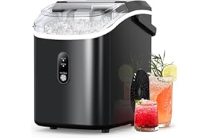Kndko Nugget Ice Maker Countertop with Handle, Ready in 6 Mins, 35lbs Per Day, Pebble Ice Machine with Soft Chewable Ice, Self-Cleaning, One-Click Operation, for Home/Party/RV/Camping
