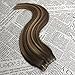 Moresoo Hair Extensions Real Human Hair Tape in Hair Glue on Hair 20inch 20PCS 50G Balayage Ombre Human Hair Extensions Skin Weft Hair Color #4 Brown Ombre #27 Blonde Mixed #4 Semless