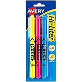 Avery Hi-Liter Pen-Style Highlighters, Smear Safe Ink, Chisel Tip, 3 Assorted Color Highlighters (25860)