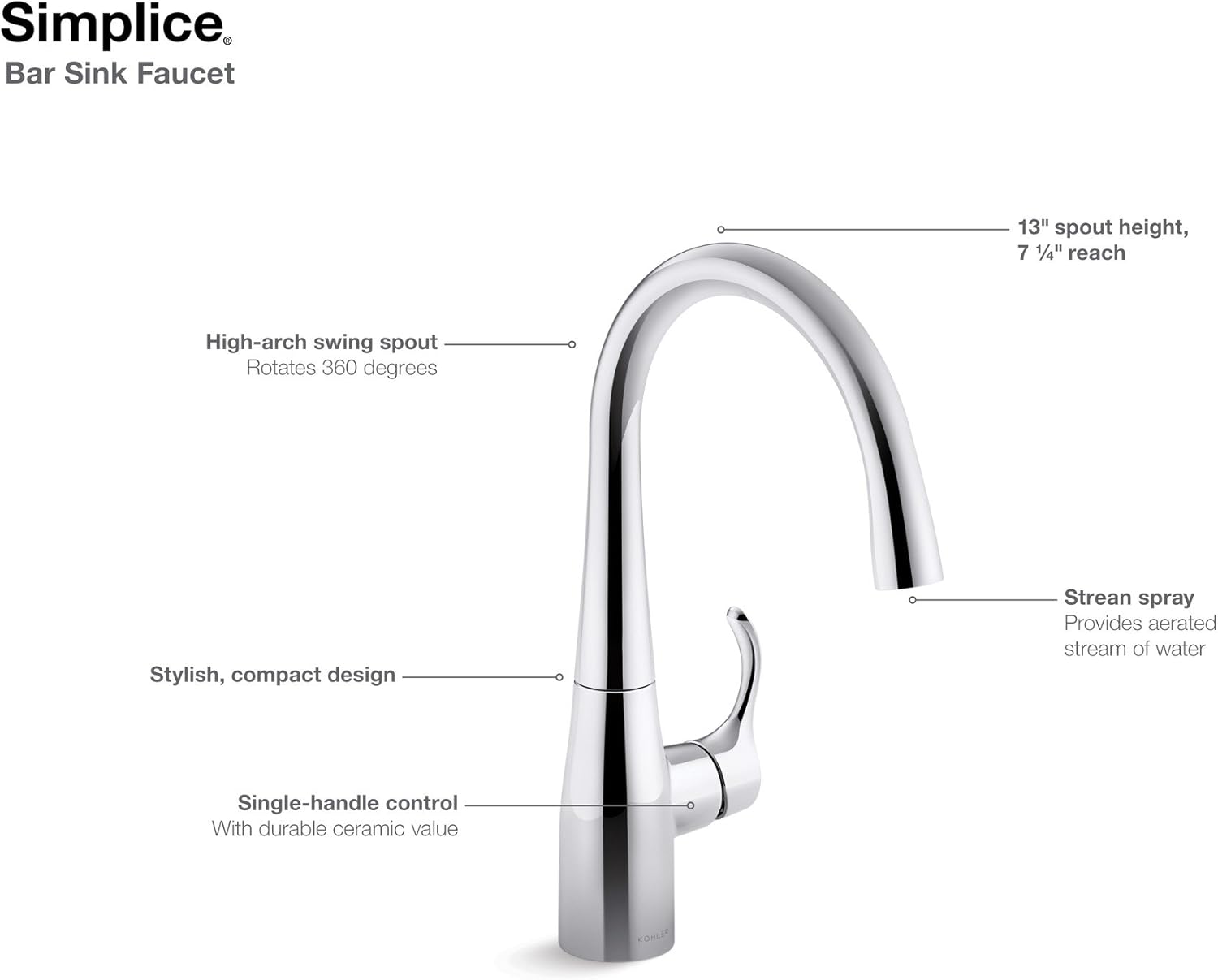 KOHLER K-22034-VS Simplice(R) Bar Sink Faucet, Vibrant Stainless - - 