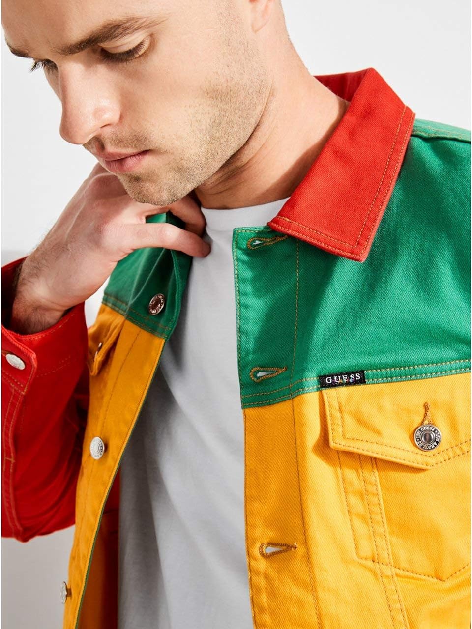 guess color block denim jacket