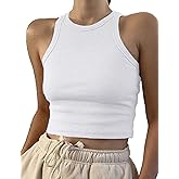 Artfish Women Casual Basic Sleeveless High Neck Rib-Knit Y2k Crop Tank Top