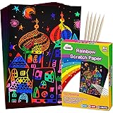 ZMLM Scratch Paper Art Set, 50 Piece Rainbow Magic Scratch Paper for Kids Black Scratch it Off Art Crafts Notes Boards Sheet 