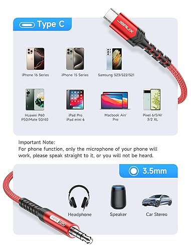 JSAUX USB C to Audio Aux Jack Cable Compatible with iPhone