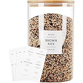 HHMJSM 1 Gallon Large Glass Food Storage Containers With Airtight Bamboo Lid - Kitchen Glass Storage Jars Canister With 42 Pantry Labels - Thicken Big Clear Rice Containers For Your Pantry