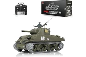 wheelfun Heng Long RC Tank 3898 RTR 2.4G 1/16 7.0 Upgraded M4A3 Sherman Metal Tracks Smoking Generator 340° Rotating Turret Infrared Combat BB Pellets BB Shooting Airsoft Tank, US in Stock