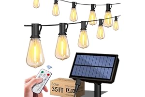Stright 35FT Solar String Lights Outdoor Weatherproof with Remote, Solar Powered LED Edison Bulb Outdoor String Lights for Outside Patio Backyard Fence Halloween Christmas Decorations