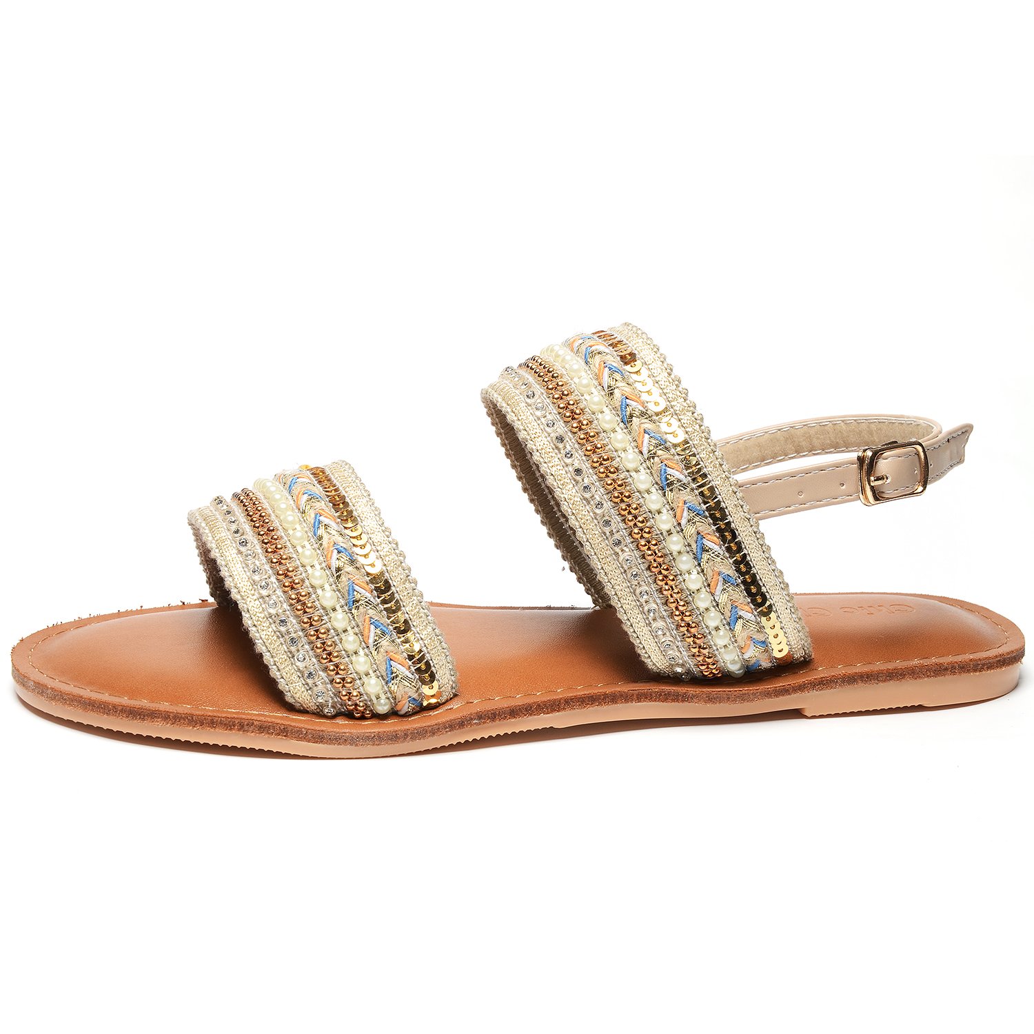 Odema Womens Flat Slingback Sandals Buckle Open Toe Shoes Sandals Size 6-8.5 Apricot - Image 5