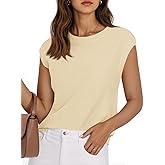 Saodimallsu Womens Cap Sleeve Sweater Tops Casual Crewneck Lightweight Knit Loose Summer Sleeveless Sweater Vest