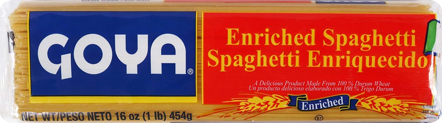 Goya spaghetti semolina, niacin, reduced iron, thiamine mononitrate, riboflavin and folic acid. (041331039642)