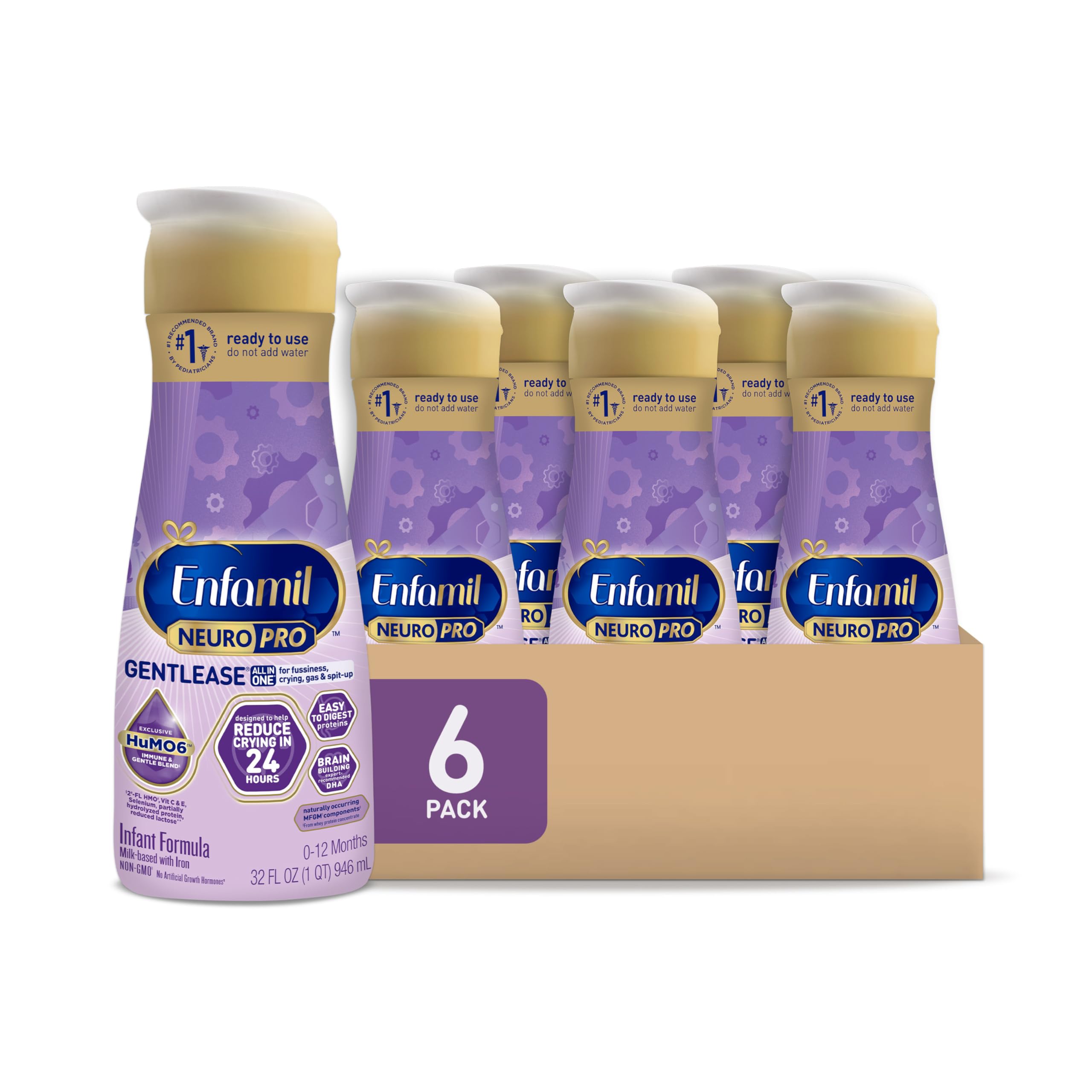 Enfamil NeuroPro Gentlease Baby Formula, Brain Building DHA, HuMO6 Immune Blend, Designed to Reduce Fussiness, Crying, Gas & Spit-up in 24 Hrs, Ready-to-Feed Infant Formula, Liquid, 2 Fl Oz (24 Count) main image 0