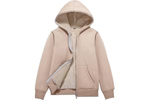 Flygo Unisex Boys Girls Fleece Jacket Hoodie Sherpa Lined Zip Up Hooded Sweatshirt Kids Winter Jackets 5-15Y