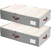 Criusia Under Bed Storage Bins with Clear PVC Lids &ndash; 2 Pack Large Underbed Organizers with Heavy-Duty Handles, Reinforced with 800G PP Panels &amp; 80G Non-Woven Fabric &ndash; Waterproof &amp; Foldable, Gery