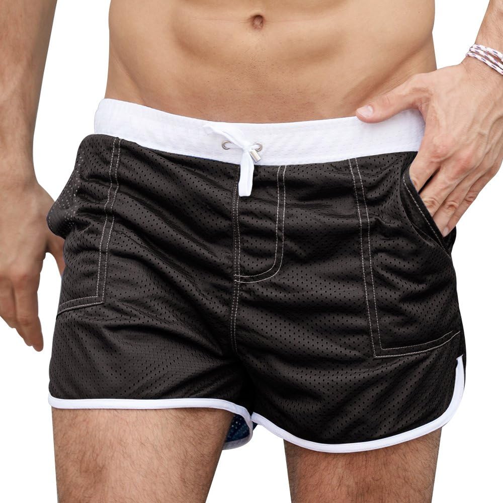 SILKWORLD Men's Mesh Pocket Short Beach Shorts Black US Small Asia L Waist:30-32"