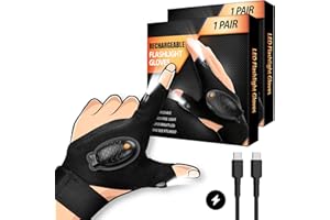 HANPURE 2 Pack Rechargeable LED Flashlight Gloves Gifts for Men Women, Stocking Stuffers for Men Dad Husband Christmas Birthday Gift Idea, Waterproof Lighted Gloves Cool Gadget for Repairing Fishing Camping
