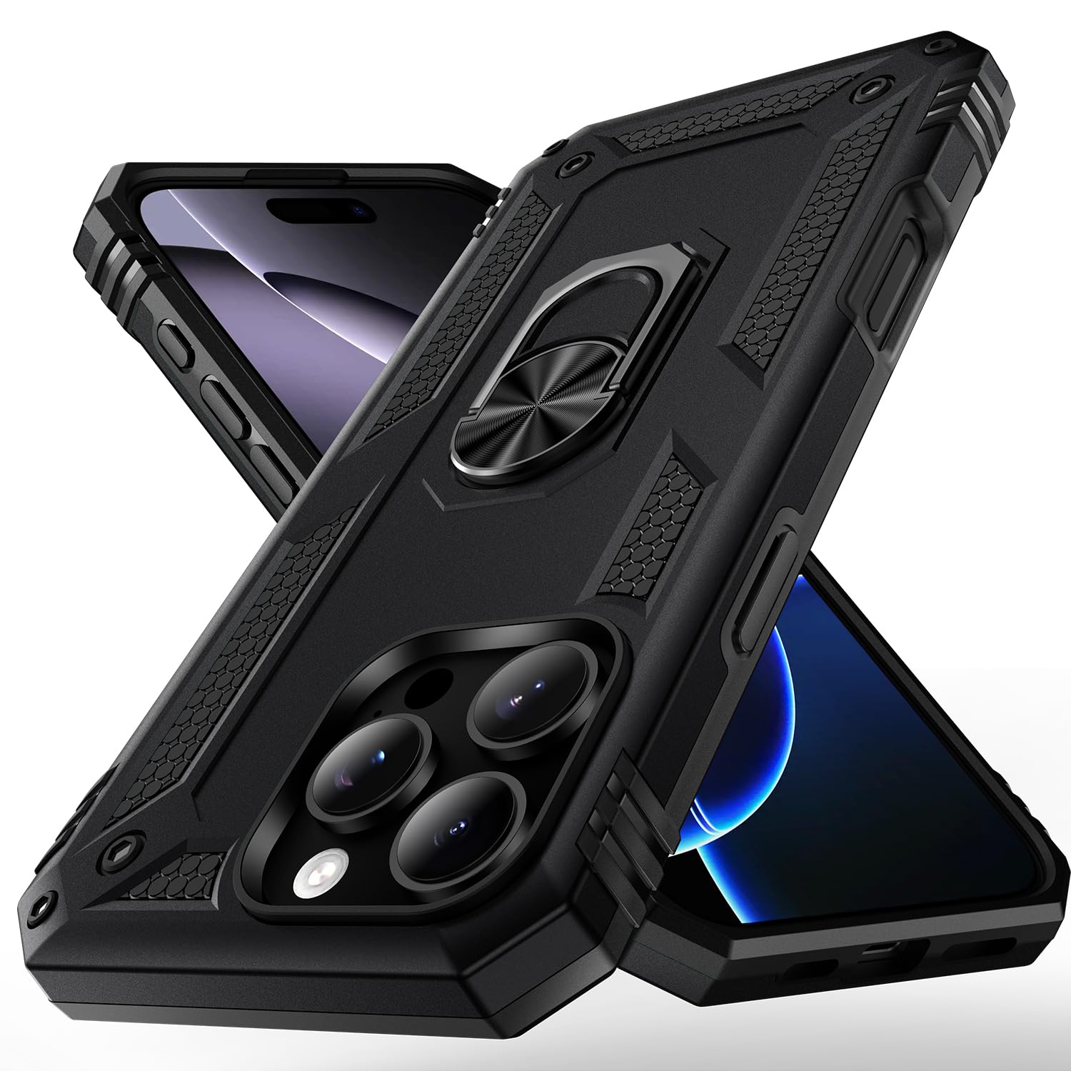 Korecase Black Case for iPhone 16 Pro Max with Ring Kickstand,Military Grade Shockproof Heavy Duty Protective Armor for Apple iPhone 16 Pro Max Case Men