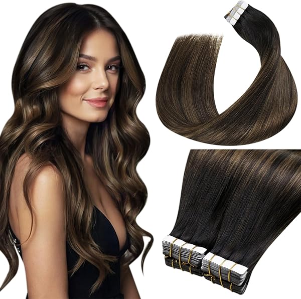 LaaVoo 55cm Tape in Extensions Echthaar 100g Ombre Dunkelstes Hellbraun Haarverlängerung Echthaar Tape in Extensions Balayage Braun Echthaar Natürlich Haarverlängerung 40pcs #2/8/2