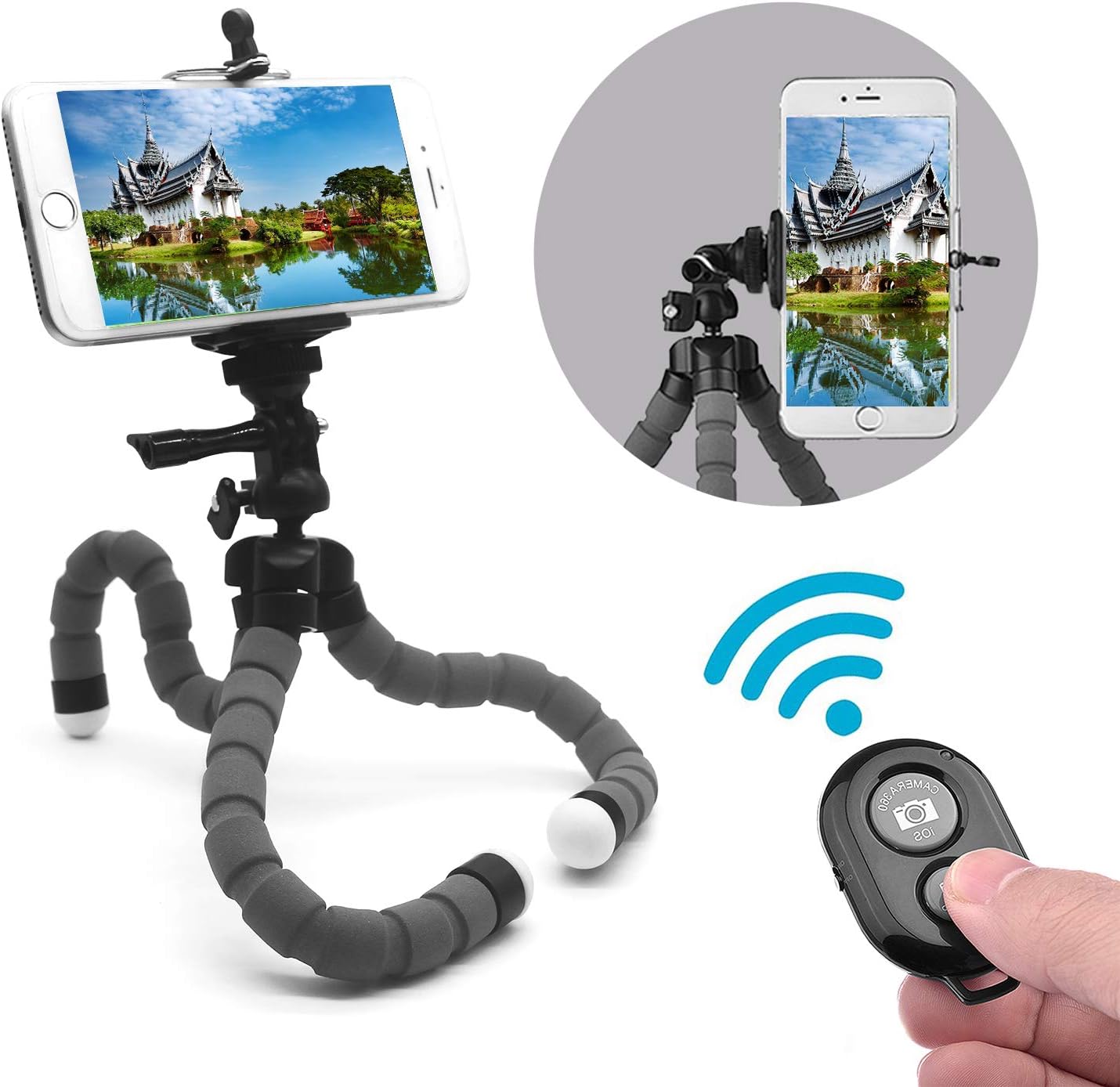 Flexible Phone Tripod with Camera Shutter Remote Control and Universal Clip, Octopus Tripod for Cell Phone Camera, Stand Holder 360° Rotating for iPhone