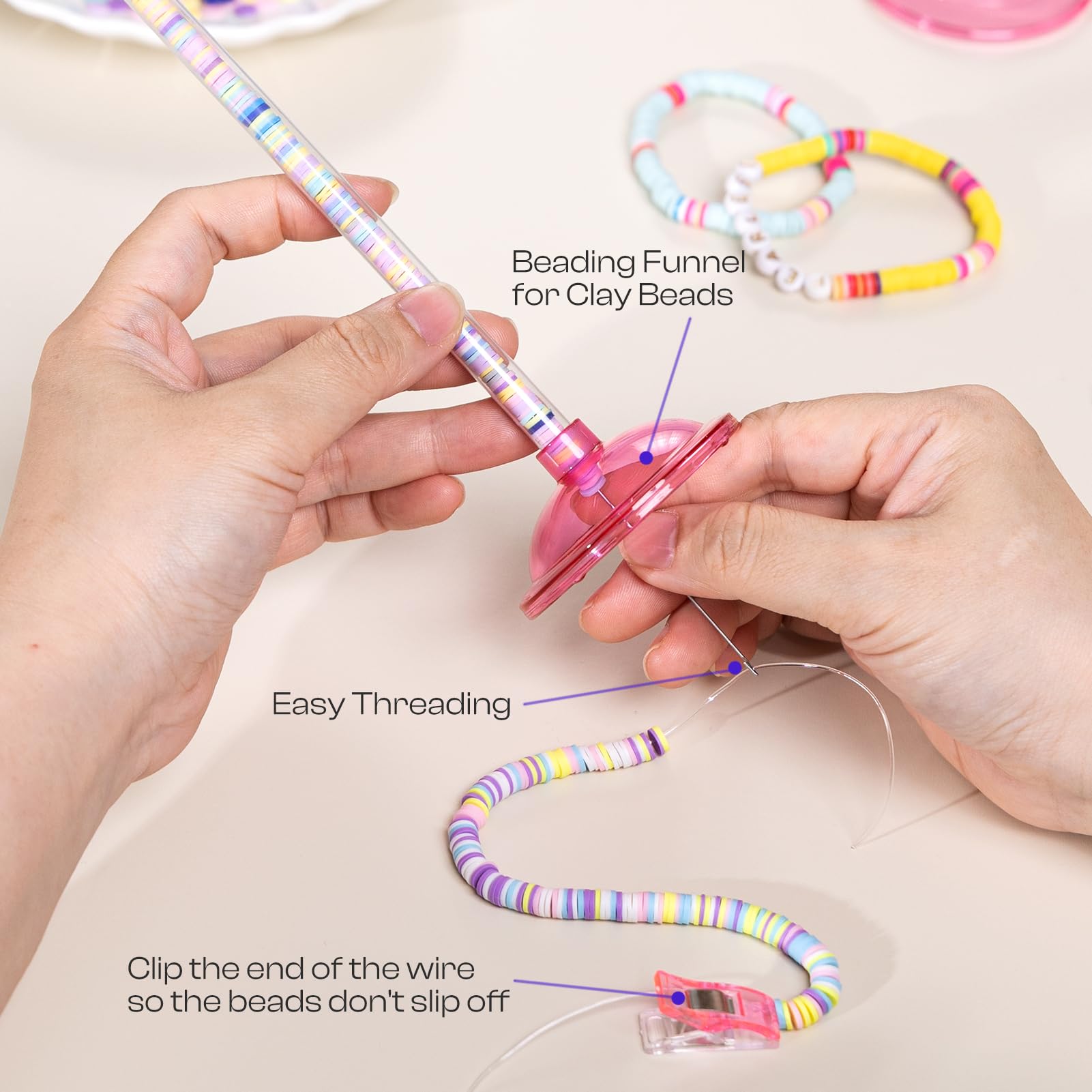 Caydo 2 Pack Bead Funnel for Clay Beads Bracelet Making, Bead Spinner Maker Kit with Graduated Scale for Polymer Clay Beads with Transparent Tube, Clip, Beading Needle