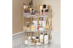EUHOME 3-Tier Corner Bathroom Counter Organizer Makeup Cosmetic Storage, Tool-Free Installation Acrylic Vanity Shelf, Countertop Storage Organizers Perfume Tray for Bathroom, Dresser, Kitchen (Clear)