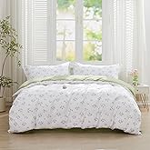 SAPHREAS Queen Duvet Covers White Cute Floral Bedding Set with 8 Corner Ties and 2 Pillow Shams Microfiber Reversible Duvet Cover Set with Zipper Closure?Green