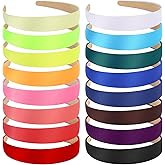 Wecoe 16pcs Headbands for Women 1 Inch Wide Multi-colored Satin Headband Non Slip Fashion Hair Bands Diy Holiday Costume Hair Accessories Women Girls Diademas Coreanas Para Mujer