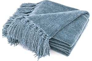 RECYCO Throw Blanket Soft Cozy Chenille Throw Blanket with Fringe Tassel for Couch Sofa Chair Bed Living Room Gift (Dusty Blue, 50'' x 60'')