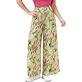 HEPOE Palazzo Pants for Women, Wide Leg High Waist Flowy Dressy Casual Boho Trousers with Pockets Yellow Floral