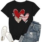 Valentines Shirts for Women Leopard Plaid Love Heart Graphic T Shirt Heart Tees Top for Her