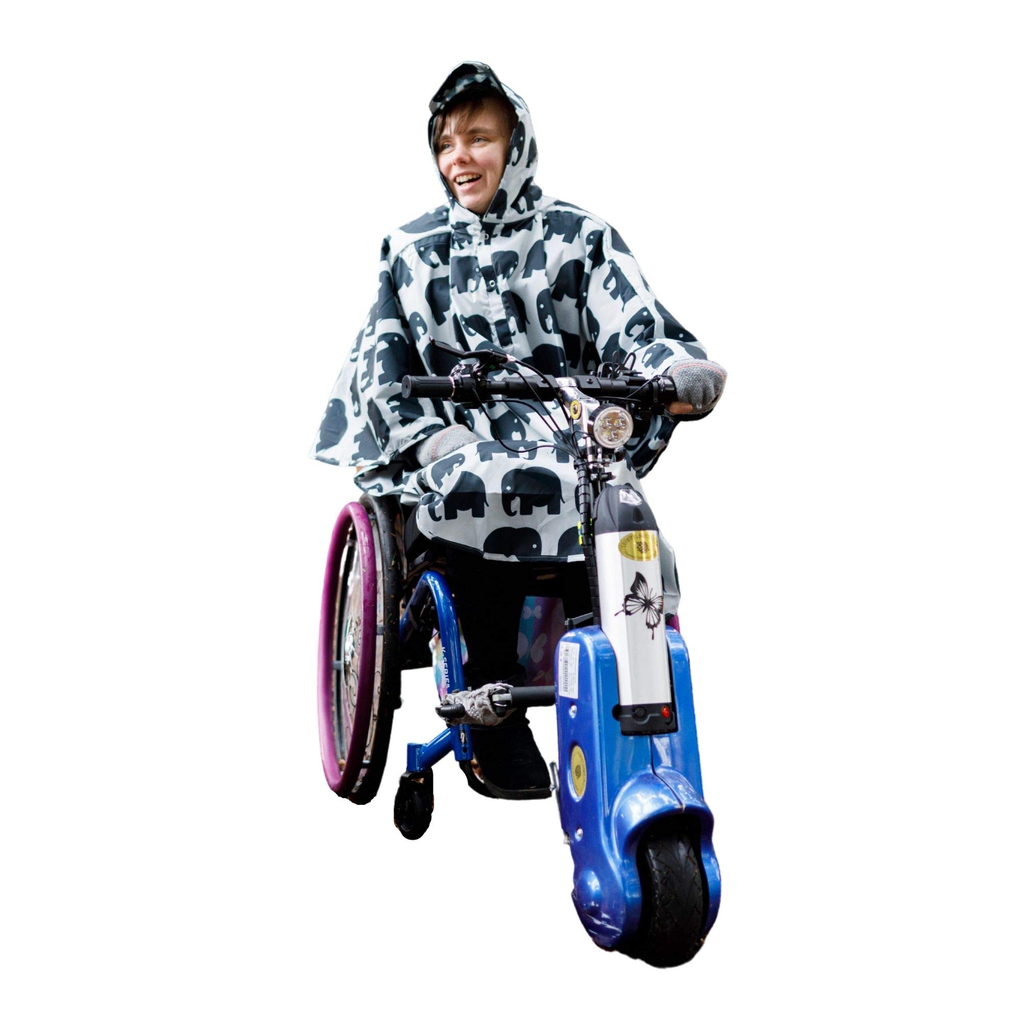 BundleBean - Adult Wheelchair Poncho - Comes With Stuff Sac - Universal Fit, Peaked Hood, Easy Poppers Under Chin and Arms -Waterproof Rain Poncho for Ages 11 + Years to Adult (Grey Elephant) — image 1