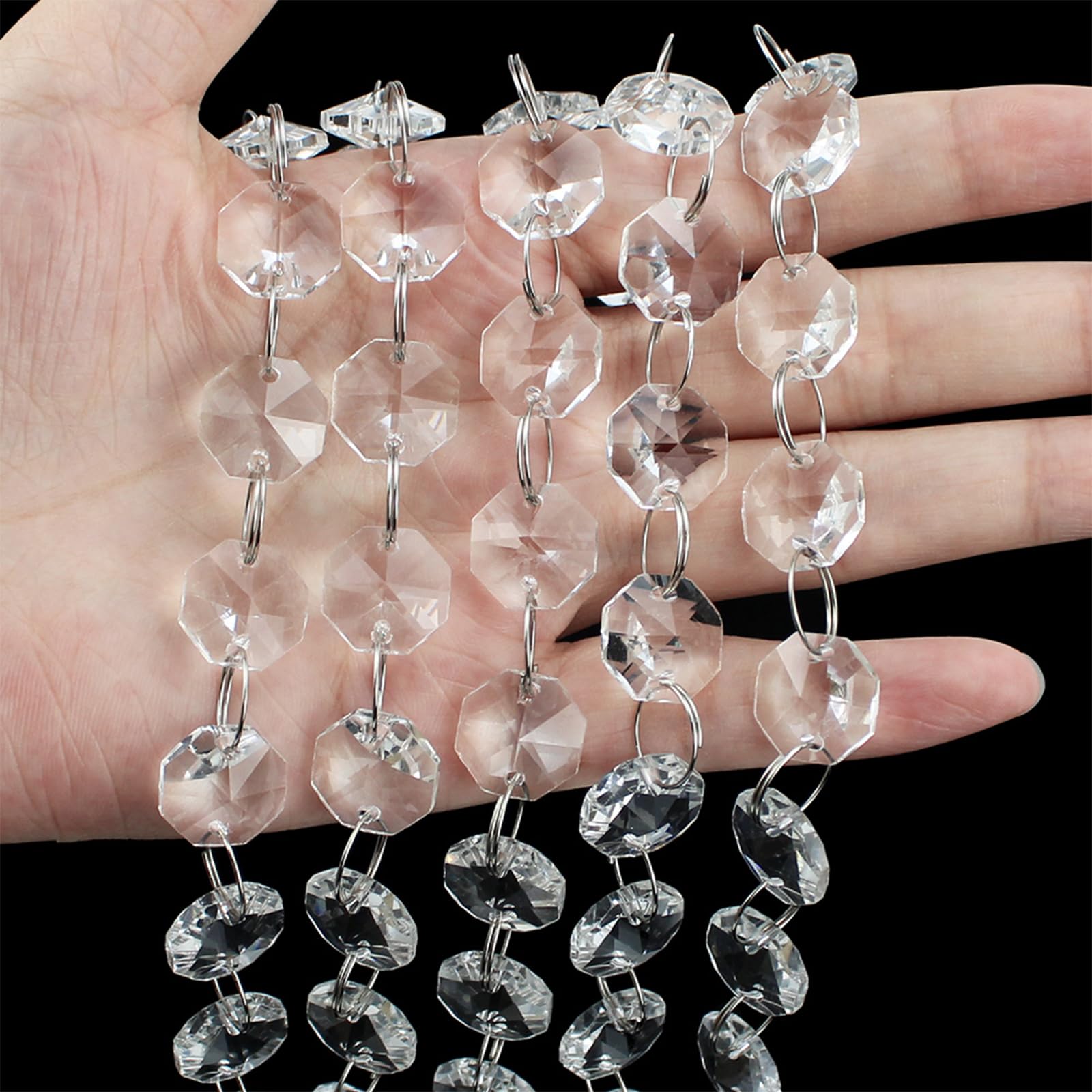 JaneYi 12 Pieces 30cm Clear Crystal Bead Strands 14mm Sparkly K9 Crystal Glass Octagon Beads Chandelier Lamp Bead Chain Hanging Ornament for DIY Christmas Tree Wedding Door Curtain Jewelry Decoration