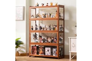 YangAera Display Case with Acrylic Cabinet Door 35.4x13.4x55.1in Flip Door Bamboo Storage Display Cabinet Cabinet Glass Display Shelf Cabinet Easy to Install (Brown)