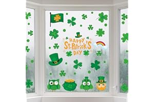 WEEPA St Patrick's Day Decorations 98 Pcs Shamrock Window Clings Decals Four Leaf Clover Window Stickers Irish Shamrock Happy St. Patrick's Day Party Ornaments